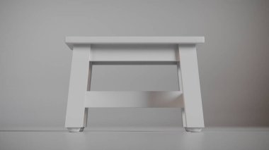 Üç boyutlu minimalist tahta tabure, sağlam çerçeveli ve açılı bacakları var. Mobilya katalogları, ürün görselleştirme, iç tasarım projeleri ve modern dekor sunumları için mükemmel..