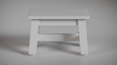 Üç boyutlu minimalist tahta tabure, sağlam çerçeveli ve açılı bacakları var. Mobilya katalogları, ürün görselleştirme, iç tasarım projeleri ve modern dekor sunumları için mükemmel..