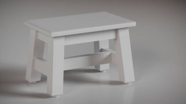 Üç boyutlu minimalist tahta tabure, sağlam çerçeveli ve açılı bacakları var. Mobilya katalogları, ürün görselleştirme, iç tasarım projeleri ve modern dekor sunumları için mükemmel..