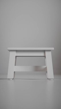 Üç boyutlu minimalist tahta tabure, sağlam çerçeveli ve açılı bacakları var. Mobilya katalogları, ürün görselleştirme, iç tasarım projeleri ve modern dekor sunumları için mükemmel..