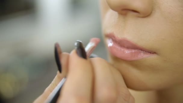 Professionele lippen make-up. — Stockvideo