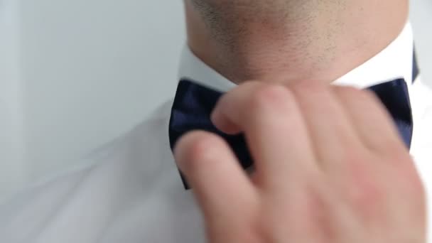 Hombre el novio en un traje formal de boda con mariposa . — Vídeos de Stock