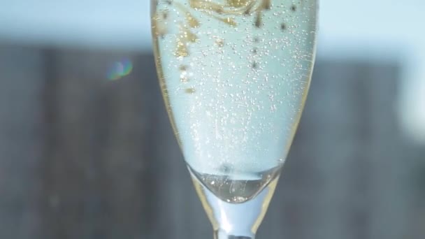 Freshly poured champagne will sparkle bubbles in an exclusive glass — Stockvideo