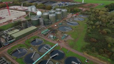 High Altitude Aerial View Of Massive Wastewater Treatment Plant With Circular Clarifiers And Settlement Ponds In Soar Valley Leicester