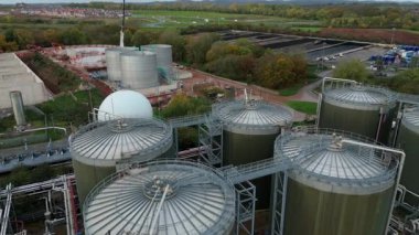 High Altitude Aerial View Of Massive Wastewater Treatment Plant With Circular Clarifiers And Settlement Ponds In Soar Valley Leicester