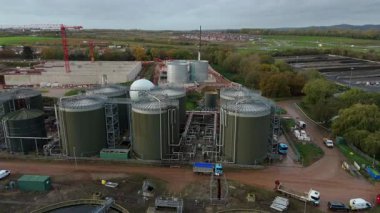 High Altitude Aerial View Of Massive Wastewater Treatment Plant With Circular Clarifiers And Settlement Ponds In Soar Valley Leicester