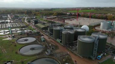 High Altitude Aerial View Of Massive Wastewater Treatment Plant With Circular Clarifiers And Settlement Ponds In Soar Valley Leicester