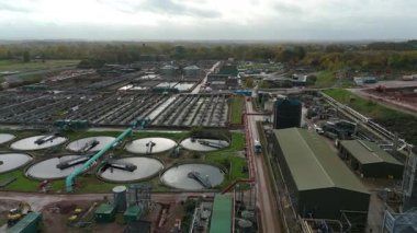 High Altitude Aerial View Of Massive Wastewater Treatment Plant With Circular Clarifiers And Settlement Ponds In Soar Valley Leicester