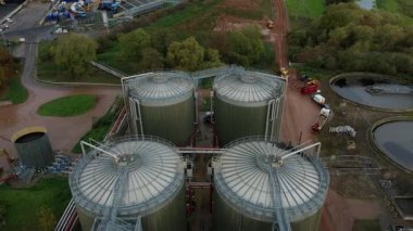 High Altitude Aerial View Of Massive Wastewater Treatment Plant With Circular Clarifiers And Settlement Ponds In Soar Valley Leicester
