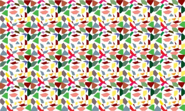 Düzensiz şekilli ve çoklu renklere sahip soyut mozaik desen.