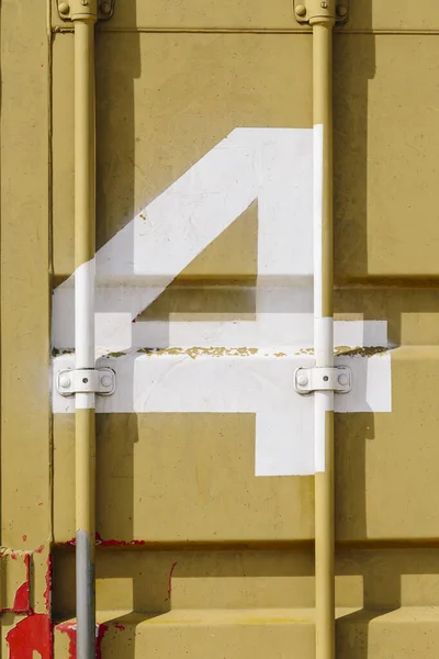 White Silk Screen Printing Number Mustard Colored Shipping Container — Stockfoto