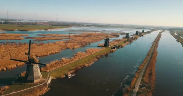 Záběry Větrných Mlýnů Kinderdijk Nizozemsko — Stock video