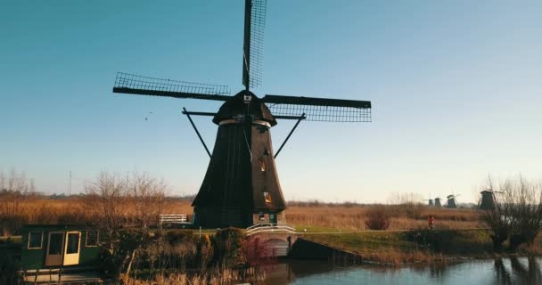 Záběry Větrných Mlýnů Kinderdijk Nizozemsko — Stock video