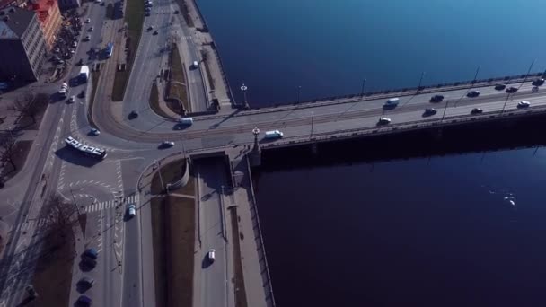 Videoaufnahme Luftaufnahme Der Rigaer Vansu Brücke Lettland — Stockvideo