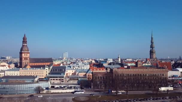 Filmaufnahme Luftaufnahme Der Dächer Der Rigaer Altstadt Lettland — Stockvideo