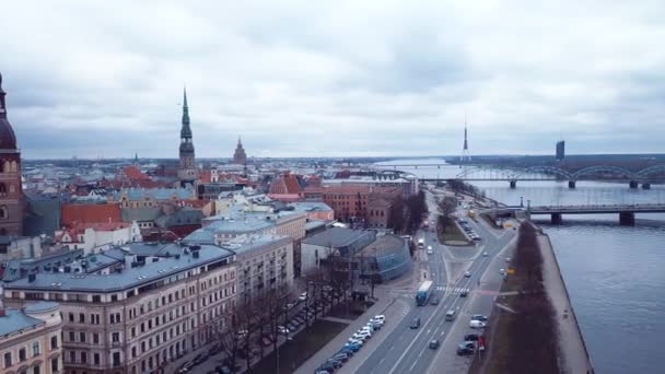 Footage Aerial View Riga Old Town Roofs Latvia — Stok Video