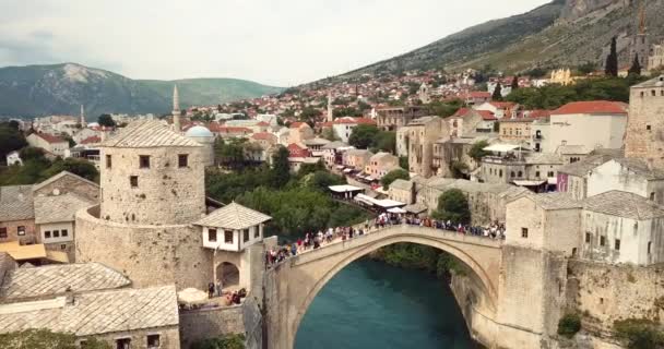 Imágenes Vista Aérea Puente Viejo Stari Most Mostar Través Del — Vídeo de stock