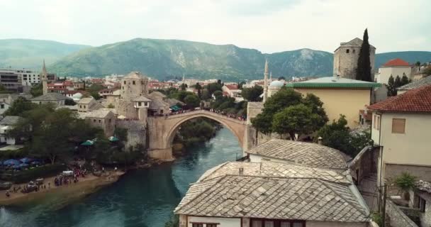 Video Veduta Aerea Del Ponte Vecchio Stari Most Mostar Attraverso — Video Stock