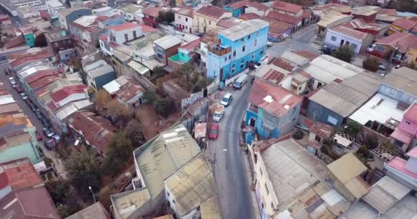 Felvételek Aerial Panoramic View Bright Colorful Buildings Valparaso Chile — Stock videók