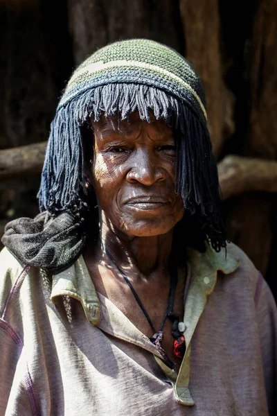 Jinka Etiópia Novembro 2020 Close Vista Retrato Mulher Antiga Konso — Fotografia de Stock