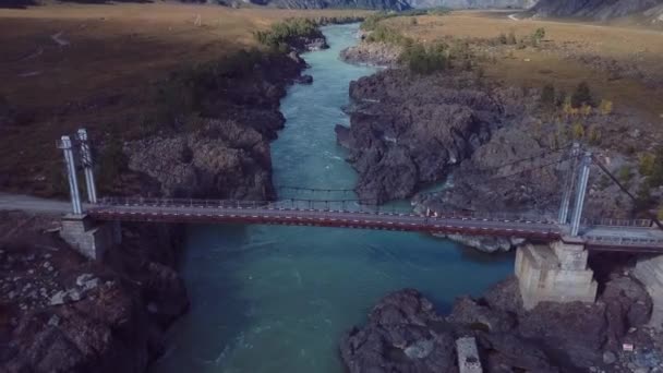 Aerial Footage Video Autumn Landscapes Bridge Katun River Katun Rige — 비디오