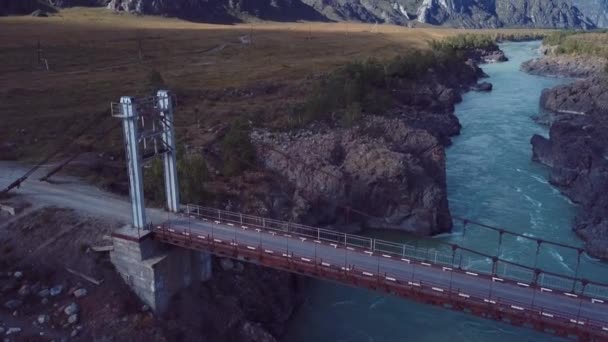 Aerial Footage Video Autumn Landscapes Bridge Katun River Katun Rige — 비디오