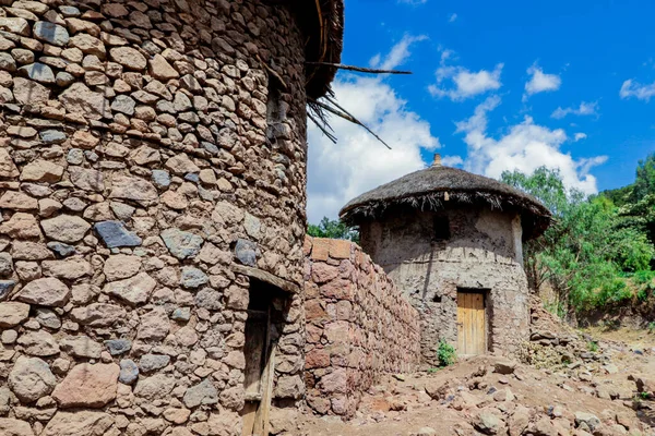 Casas Tradicionales Bloques Etíopes Con Techo Redondo Lalibela Etiopía — Foto de Stock