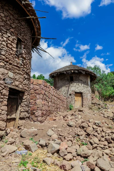 Maisons Blocs Traditionnels Éthiopiens Avec Toit Rond Lalibela Ethiopie — Photo