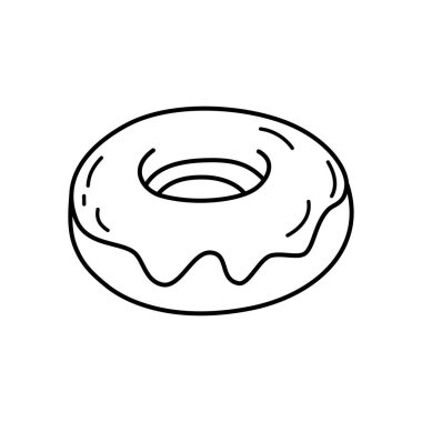 Donut ana hatları vektör ikonu, en az tatlı tatlı tatlı tatlı sembolü jöleli, menü tasarımı, yemek uygulamaları, kafe marası ve ambalajlama için basit fırın abur cubur illüstrasyonu