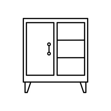 Kabine ön görünüm vektör ikonu, ev içi mobilyalar, apartman organizasyonu ve ev depolama tasarımı için rafları olan basit depolama dolabı illüstrasyonu