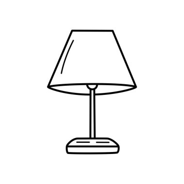 Masa lambası karikatür ikonu, yatak odası mobilyaları, iç dekorasyon ve rahat ev ışıklandırması için basit taslak masa lambası çizimi.