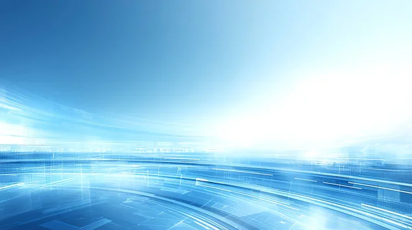 Hızlı Hareket Çizgileri ve Parlayan Dijital Veri Akımı ile Gelecekçi Soyut Mavi Arkaplan.