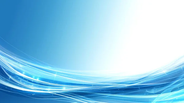 Dynamic Blue Wavy Çizgileri Soyut Arkaplan Parlayan Işık İzleri ve Beyaz Copyspace.