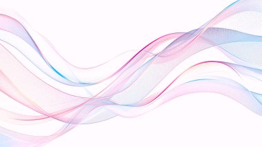 Soyut Akan Noktalı Dalga Çizgileri. Gelecekçi Pembe ve Mavi Dijital Kurdele Arkaplanı.