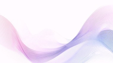 Modern Dijital Dalga Arkaplanı. Beyaz kopya alanı üzerinde pembe, mor ve mavi renkte akan gradyan çizgiler.