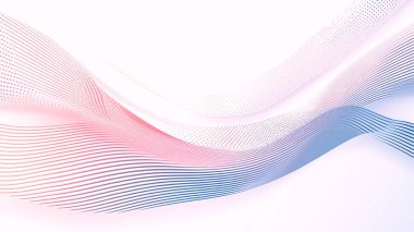 Akan çizgiler ve pembe ve mavi yarım tonlu noktalar ile modern soyut dalgalı eğimli arkaplan.