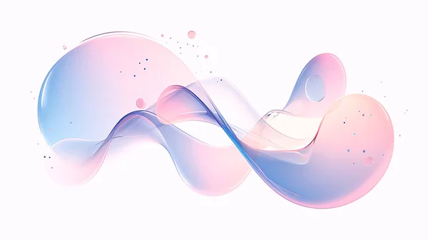 Soyut akış eğrisi dalgası. 3D yarı şeffaf sıvı şekiller, en az beyaz arkaplanda pembe ve mavi renkte..