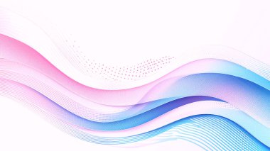 Merkezi bir beyaz kopya alanı etrafında dinamik eğimli mor ve leylak çizgileri, geometrik şekiller, noktalar ve bir dama tahtası deseni içeren modern soyut arkaplan.