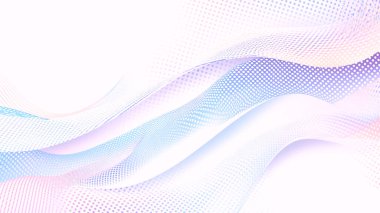 Beyaz çizgiler, daireler, noktalar ve dijital parıltılardan oluşan fütüristik lavanta ve soyut arkaplan katmanlı çapraz ve eğri şekilli.