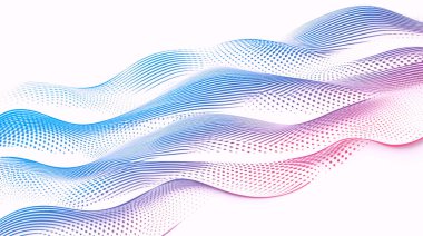 Katmanlı yarım tonlu nokta dokuları olan soyut mor ve pembe dalgalı bir arka plan. Akan vektör illüstrasyon tasarımı geniş beyaz kopya alanı sağlıyor.
