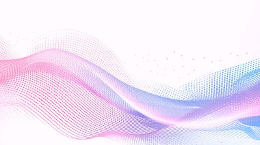 Akan, dalgalı çizgilerin soyut arkaplanı ve yumuşak mor, lavanta ve pembe tonlarında katmanlı şeffaf kurdeleler parıldayan beyaz parçacıklarla vurgulanmış..