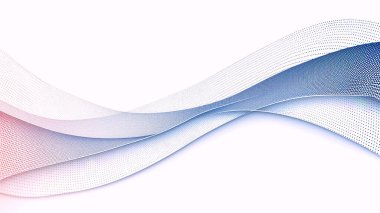 Yarım tonluk nokta desenleri ve hacimli gölgeler oluşturan mor ve pembe eğimli katmanlı dalgalı çizgilerin soyut arkaplan çizimi dinamik bir akış oluşturur.