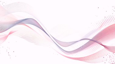 Beyaz bir zemin üzerinde dijital çizgiler, noktalar ve gradyan dokular ile mor ve lavanta tonlarında soyut akış arkaplan tasarımı, kopyalama alanı sağlar.