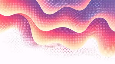Akan dalgalı çizgilerle soyut arkaplan vektör çizimi ve mor, lavanta ve pembe yarım ton nokta desenli temiz beyaz zemin üzerinde pembe.