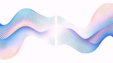 Tüylü beyaz kümülüs bulutlarıyla dolu berrak mavi gökyüzüne karşı serpiştirilmiş tanecikli, tozlu bir desenle dijital olarak yapılmış canlı gökkuşağı..