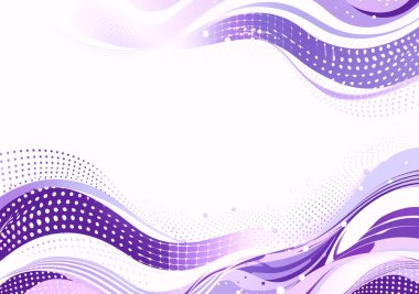 Akan mor ve mor dalgalı dinamik soyut arkaplan vektörü, metin veya tasarım elementleri için yarım tonlu noktalar, çizgiler ve beyaz boşluk.