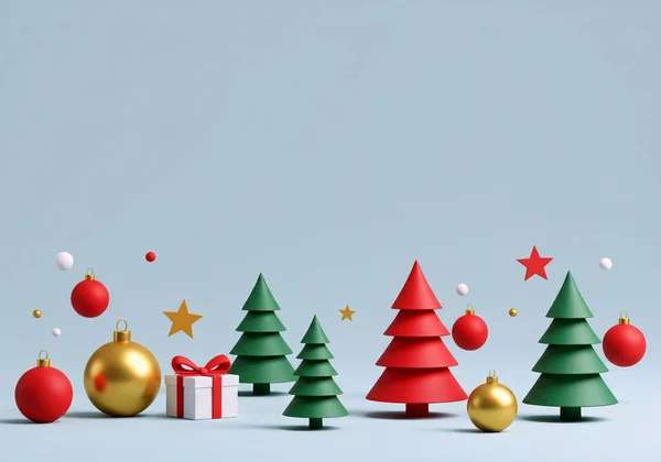 Noel arkaplanı ve süslemeleri var. Yeni yıl ve Noel ağacı konsepti. en üstteki görünüm