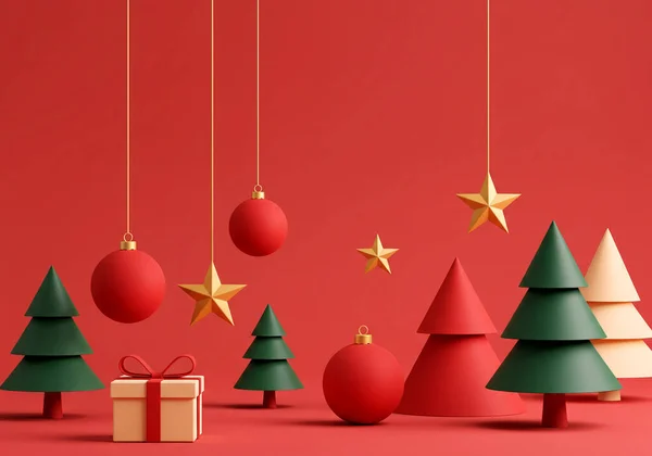 Hediye kutusu ve noel balosuyla mutlu noel tebrik kartları