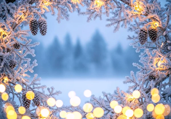 Kar üzerine noel süslemesi, bulanık arkaplan