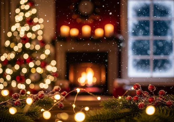 Mum ışığında Noel ağacı.